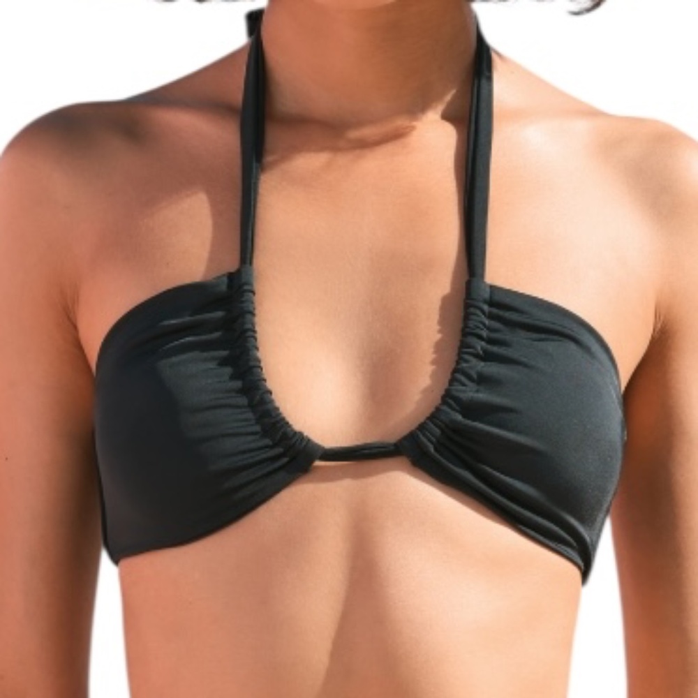 Onia Ruched Halter Bikini Top – Black (Small)